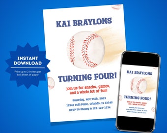 Baseball Minimalist Birthday Invitation | Baseball Birthday Invite | Baseball Themed Party | Baseball Party Printable Invitation | Editable