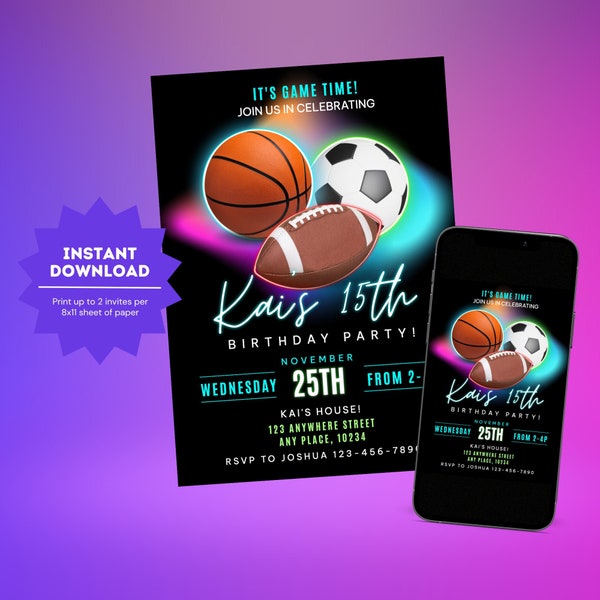 Sports Birthday invitation | Sports Invite | All Star Sports Party Invitation | Multiple Sports Invitation | Sports Themed Party | Editable