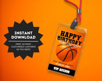 Basketball Birthday Party VIP Pass | Basketball Theme Party Lanyards | All Star Birthday VIP Pass | Basketball All Access Pass | ID Badge