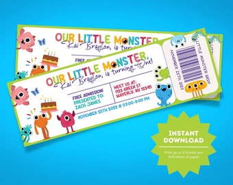 Monster Birthday Party Ticket Invitation | Monster Birthday Invite | Little Monster Themed Party | Monster Party Decor | Editable Invite