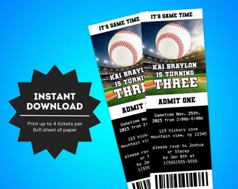 Baseball Theme Birthday Ticket Invitation | Kids Baseball Birthday Party Invite | Baseball Party Decoration | Baseball Game Ticket invite