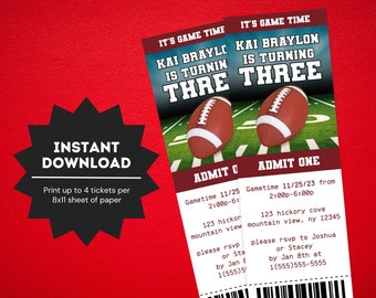 Football Party Ticket Invite | Football Themed Birthday Party Ticket Invitation | Football Party Invite | Editable Football Ticket Invite
