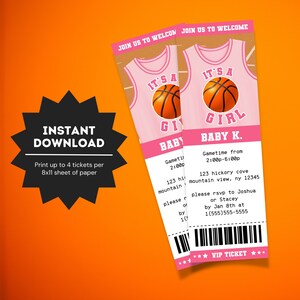 Basketball Themed Baby Shower Ticket einladen | Es ist eine Mädchen-Babyparty | Mädchen Basketball-Babyparty-Einladung | Baby Mädchen Basketball Party