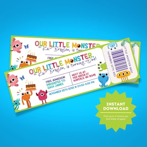 Monster Birthday Party Ticket Invitation | Monster Birthday Invite | Little Monster Themed Party | Monster Party Decor | Editable Invite