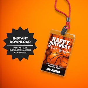 Basketball Theme Party Lanyard | Basketball Birthday Party Decorations | Kid Birthday Party Decor | Basketball VIP Pass | Basketball Party