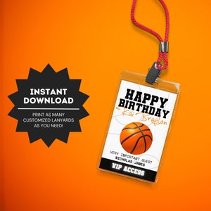 Basketball Birthday Party VIP All Access Pass | Basketball Theme Party Lanyard | Sports Birthday VIP Pass | Kid Basketball Birthday ID Badge