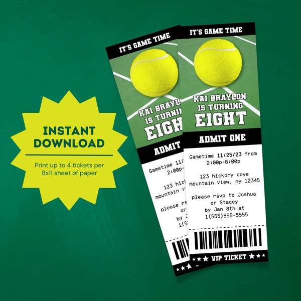 Tennis Ticket Birthday Invitation | Tennis Ticket Invite | Tennis Themed Party | Tennis Birthday Invitation | Tennis Decor | Tennis Party