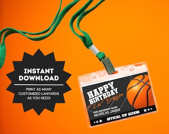 Basketball Birthday Party ID Badge | Basketball Birthday lanyard | Basketball Themed Party VIP Pass | Kids Basketball Birthday Party Lanyard