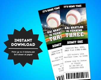 Baseball Ticket Birthday Invitation | Baseball Ticket Invite | Baseball Themed Party | Sports Birthday Invite | Baseball Party Invitation