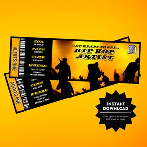 Hip Hop Konzertkarte Vorlage | Bearbeitbares Rap-Konzertticket Geschenk | Benutzerdefinierte Musik Event Ticket Stub | Überraschungskarte Stub | Erinnerungsgeschenk