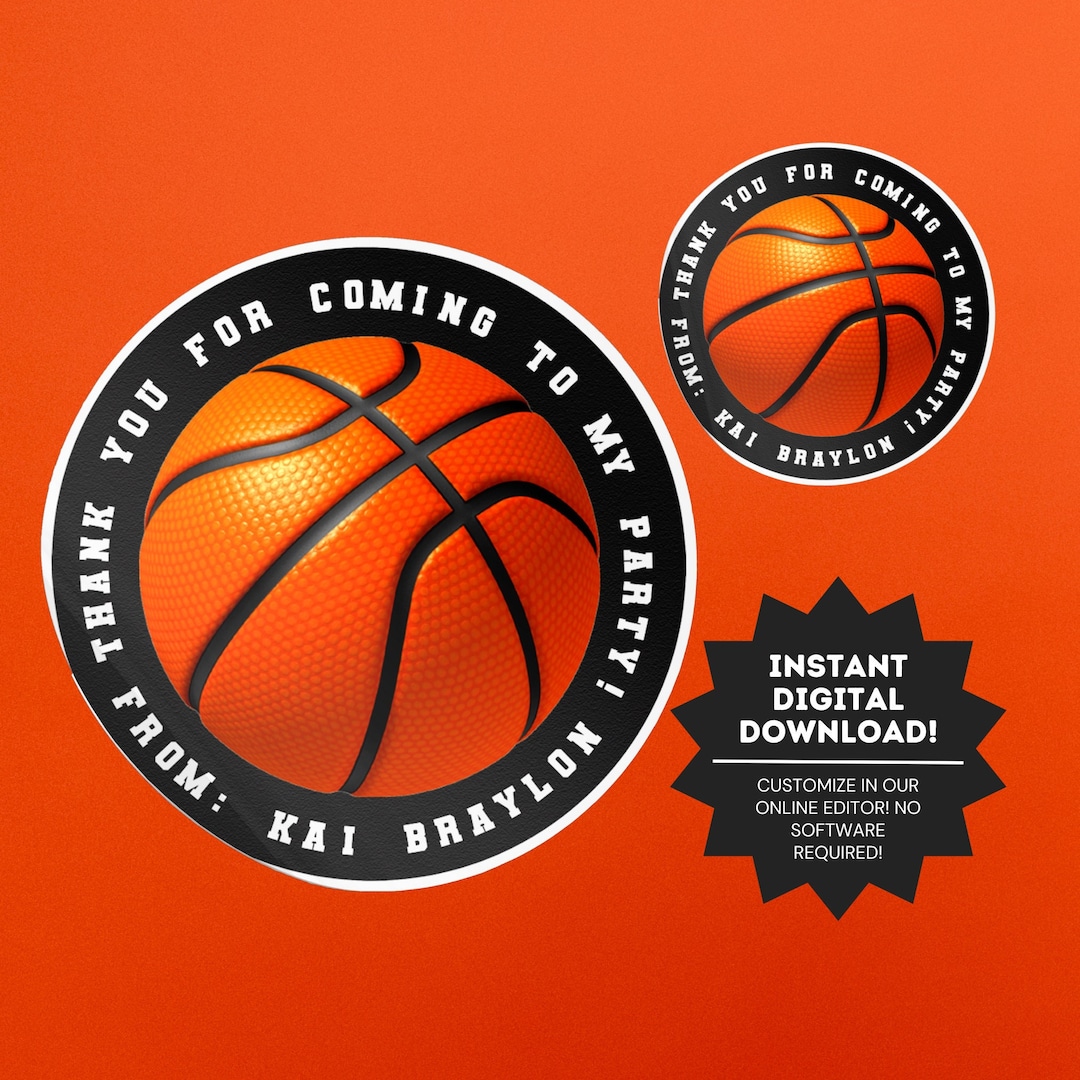 Editable Basketball Party Stickers Thank You Basketball Stickers