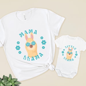 Blue Mama Llama Shirt Little Llama Baby Bodysuit | Blue Baby Boy Llama Mommy And Me Baby One Piece | Coordinating Mom TShirt With Baby Top