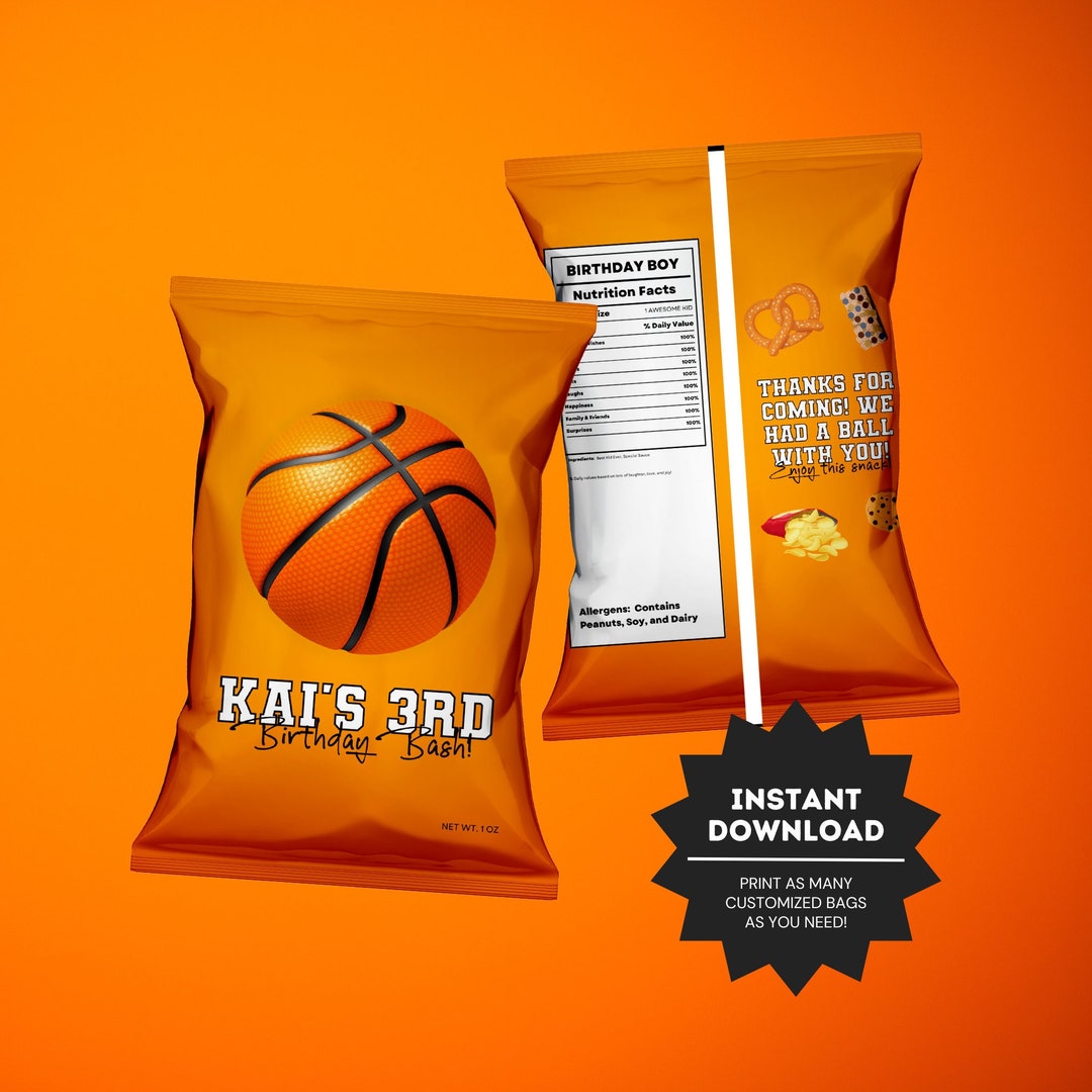Basketball Birthday Potato Chip Bags Basketball Theme Party Chip Bag