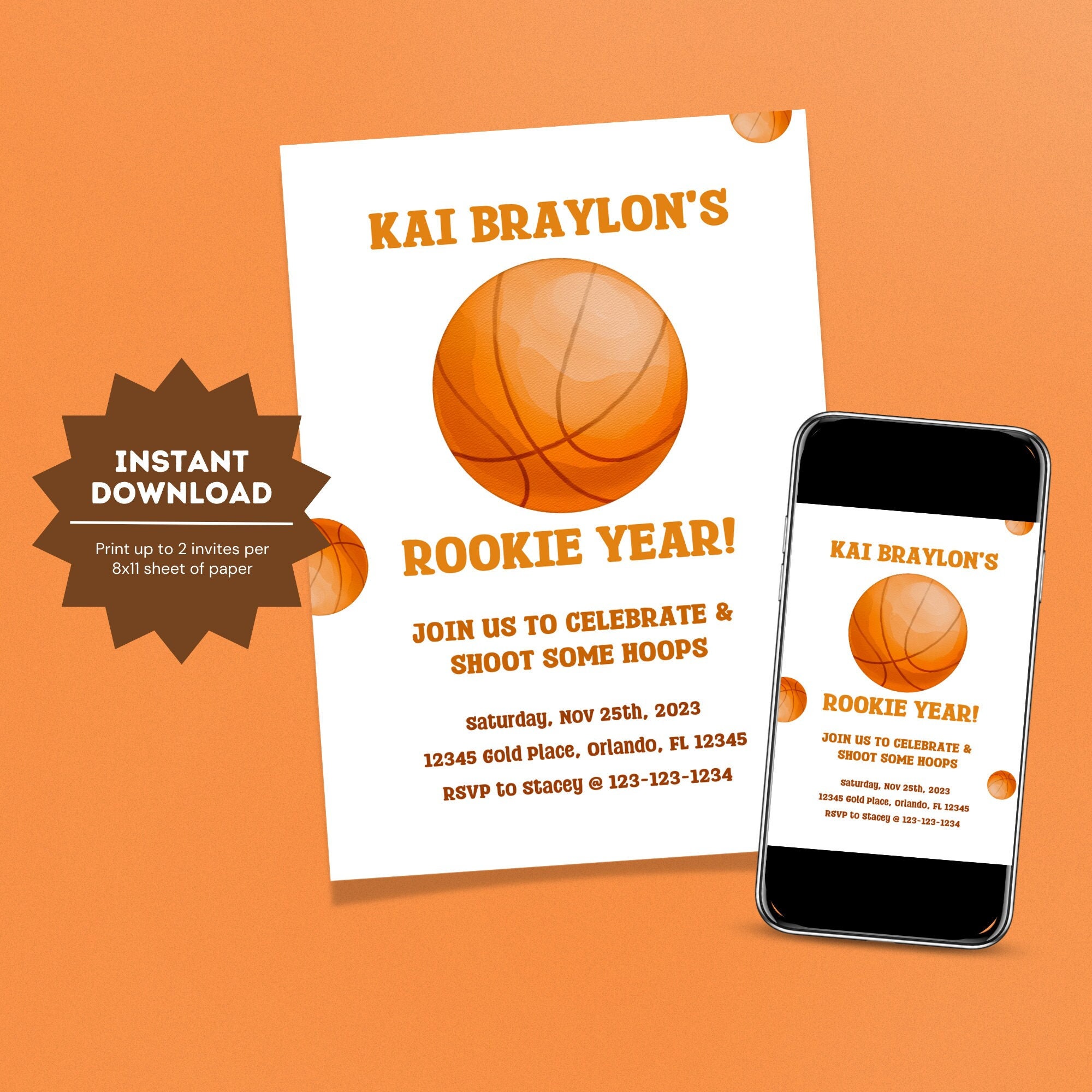 Basketball Themed Birthday Invitation Minimalist Basketball Party ...