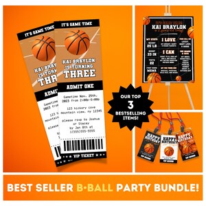 Basketball Birthday Best Seller Bundle | Basketball Themed Birthday Party Printables | Sports Theme Birthday | Basketball Invitations Ticket
