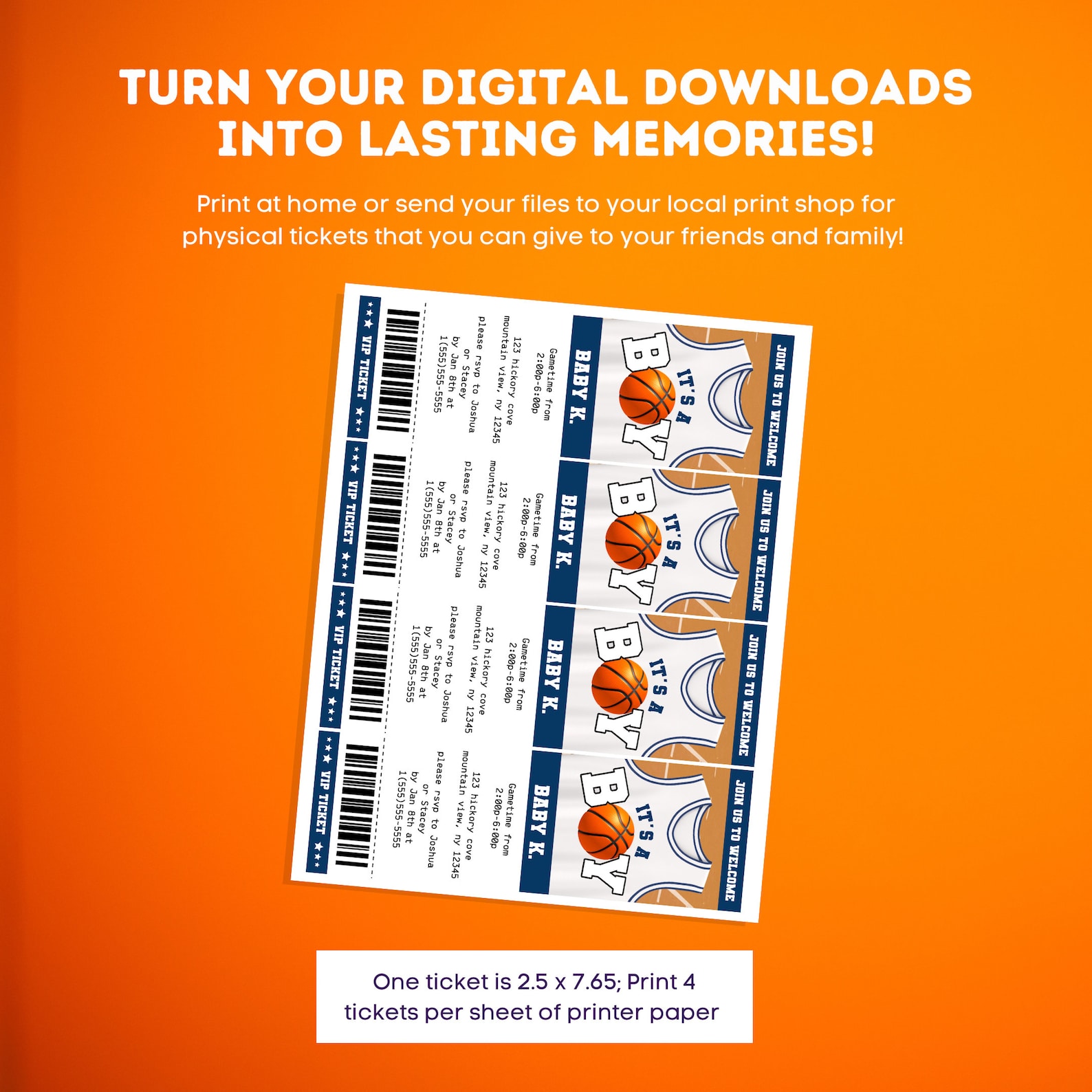 Basketball Baby Shower Ticket Invitation Basketball Themed Etsy