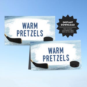 d'étiquettes de nourriture pour fête d'anniversaire de hockey | marque-places imprimables pour buffet de hockey | Sports Anniversaire Aliments Enseignes | Invitation sur le thème du hockey pour enfants