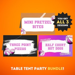 Lot d'étiquettes de nourriture d'anniversaire de basket-ball pour fille | Marque-places pour buffet de fête de basket-ball | Sports Anniversaire Nourriture Tente Enseignes | Décoration de fête de basket-ball
