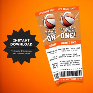 Basketball Mädchen Ticket-Geburtstagseinladung | Womens Basketball Ticket einladen | Bball Motto Party | Sport-Geburtstags-Einladung | Bball Festgeld
