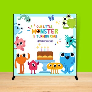 Monster Birthday Party Backdrop | Monster Birthday Banner | Monster Party Decorations | Little Monster Theme Photo Background | Editable