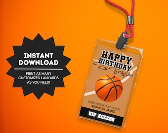 VIP-pass för barnbasketkalas | Snodd för baskettemafest | Tillträde till sportfödelsedagsfest | Namnbricka för basketkalas