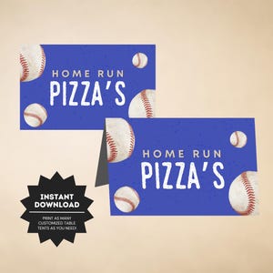 Etiquetas de comida para festa de aniversário de beisebol | Cartões de lugar para buffet de beisebol para impressão | Placas de comida para aniversário esportivo | Convite para festa temática de beisebol infantil