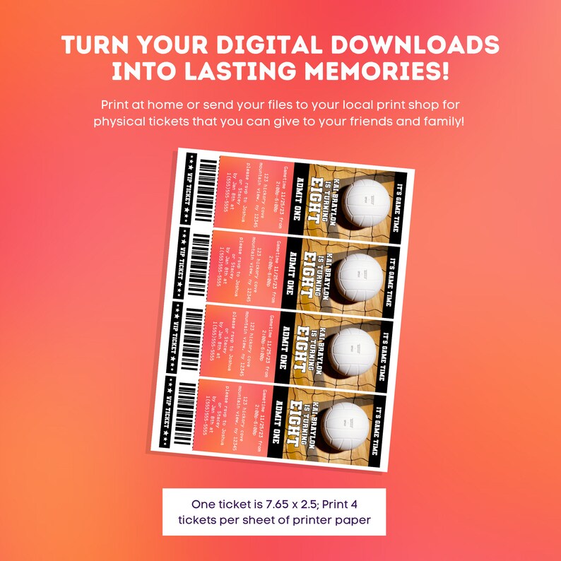 Volleyball Ticket Birthday Invitation Volleyball Ticket Invite Volleyball Themed Party Sports