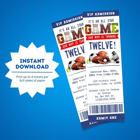 All Star Sports Ticket Birthday invitation | All Star Ticket Invite | Sport Themed Party | All Star Birthday Invitation | All Star Printable