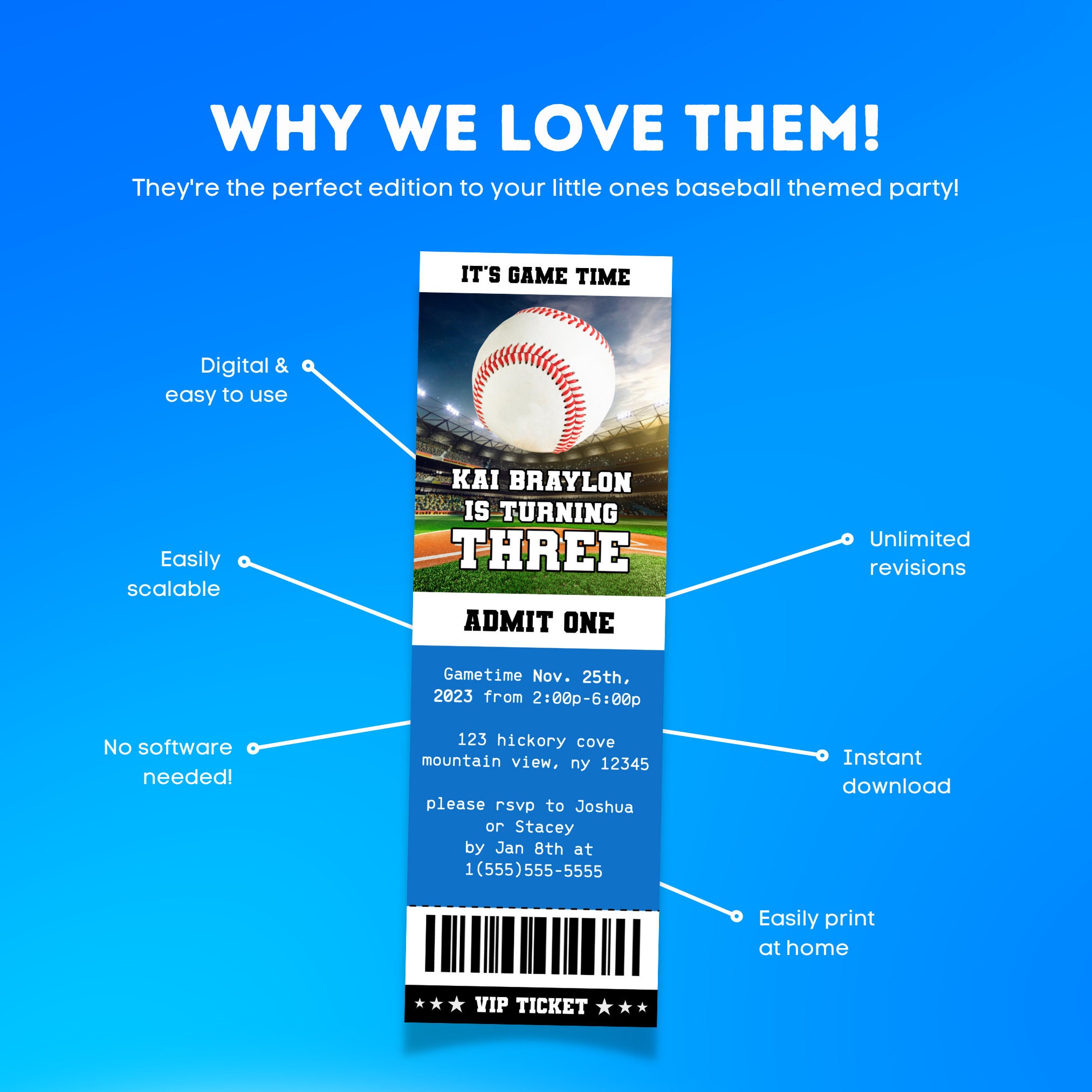 Baseball Themed Birthday Ticket Invitation Baseball Party Etsy