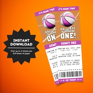 Rosa Basketball Ticket-Geburtstagseinladung | Basketball Girls Ticket einladen | Bball Motto Party | Sport-Geburtstags-Einladung | Pink Bball Tix