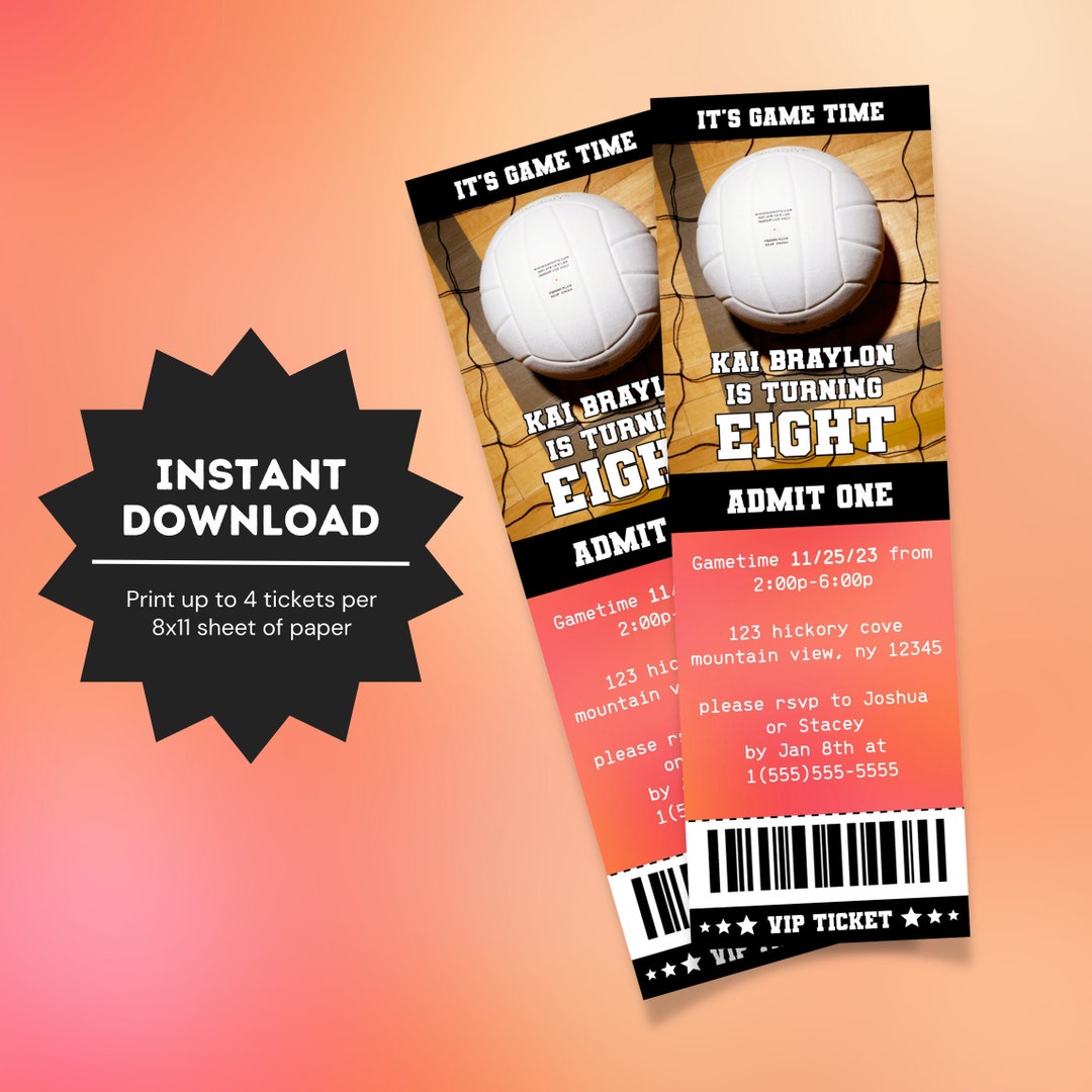 Volleyball Ticket Birthday Invitation Volleyball Ticket Invite Volleyball Themed Party Sports