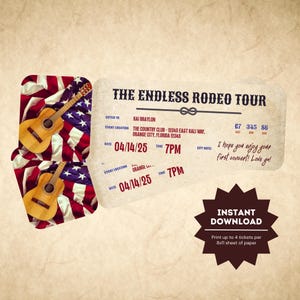 Country-Konzertkarten-Vorlage | Bearbeitbares Cowboy Konzertkartengeschenk | Individuelles Rodeo Ticket Stub | Überraschungskarte Stub | Konzerteinladung