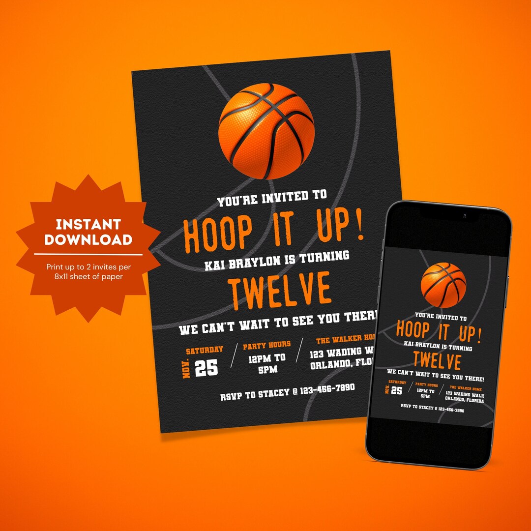 Basketball Birthday Invitation Basketball Party Invite Basketball Theme ...