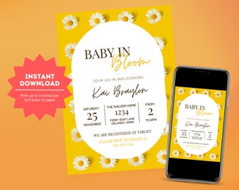 Sunflower Baby Shower Invitation | Girl Baby Shower Invite | Gender Neutral Baby Shower Invitation | Editable Sunflower Themed Invitation