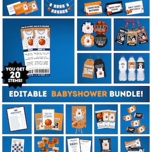 Zestaw dekoracji na baby shower w stylu koszykówki | Zaproszenie na baby shower w stylu koszykówki | Materiały do druku na imprezę w stylu koszykówki | Urodziny w stylu sportowym