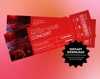 Bearbeitbares Konzertkartengeschenk | Konzertkarten-Vorlage | Individuelles Event Ticket Stub | Überraschungskarte Stub | Personalisierte Konzerteinladung