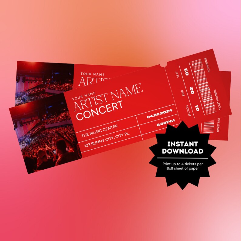 Editable Concert Ticket Gift | Concert Ticket Template | Custom Event