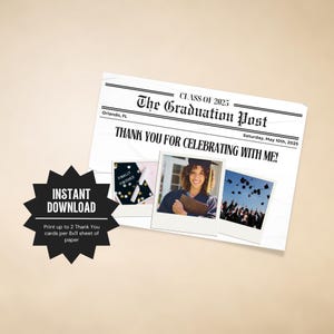 2025 Abschlussfeier Dankeskarte | Abschlussfeier Mitbringsel | College-Abschluss Canva Vorlage | Personalisierte Zeitung Zeitschrift Hinweis