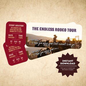 Personalisierte Cowboy Konzertkarten-Vorlage | Bearbeitbares Country-Konzertkartengeschenk | Individuelles Rodeo Ticket Stub | Surprise Ticket Stub Einladen