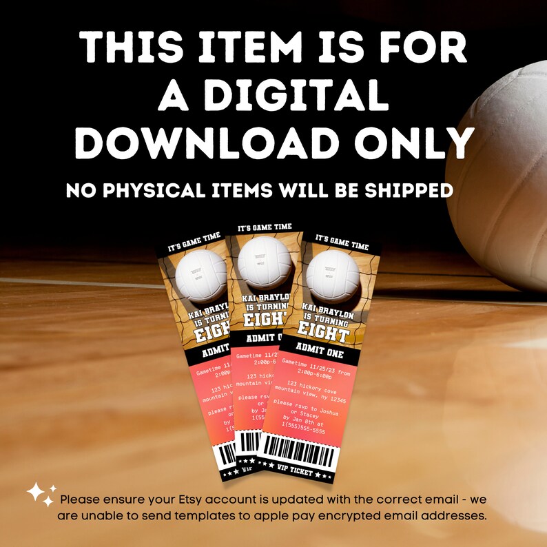 Volleyball Ticket Birthday Invitation Volleyball Ticket Invite