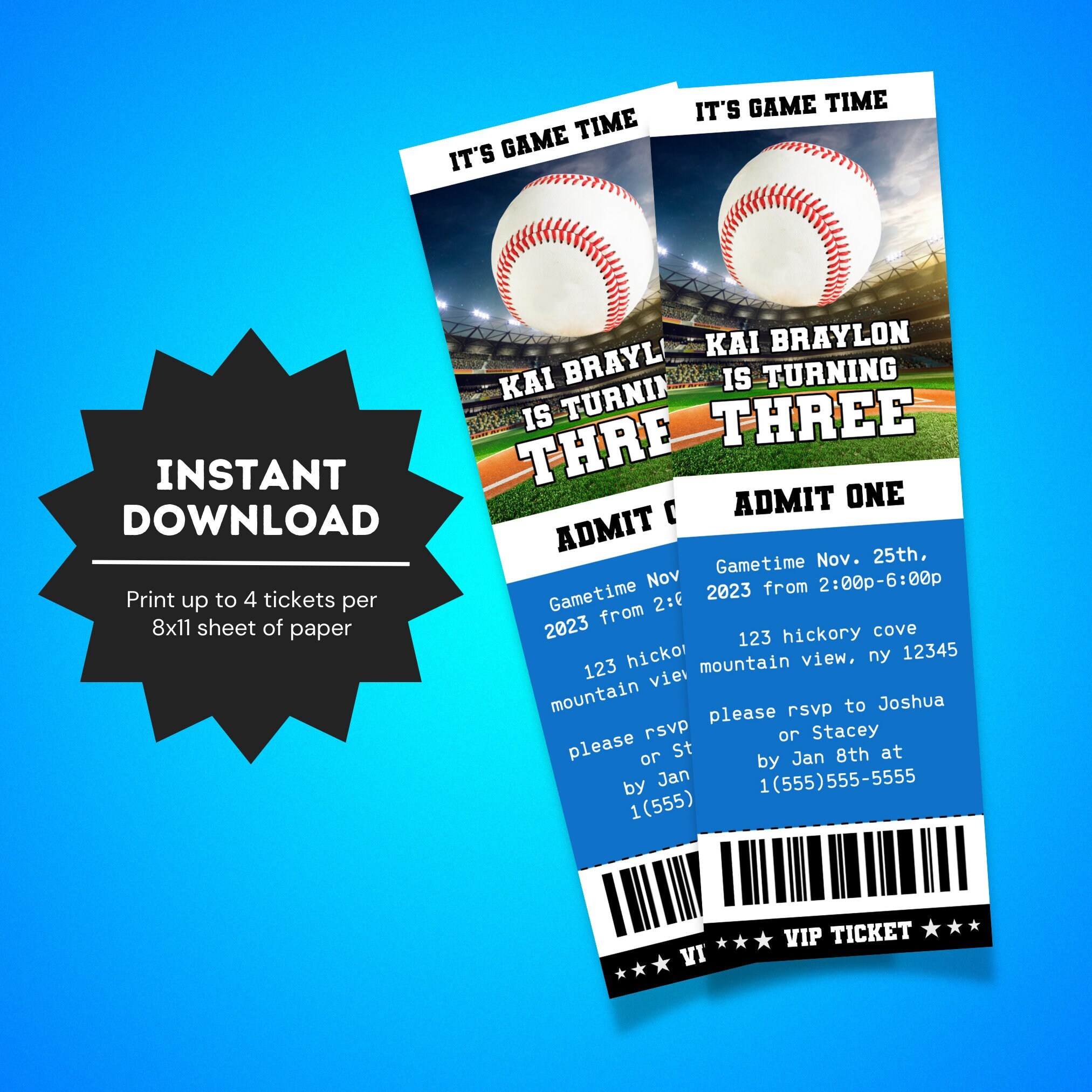 Baseball Themed Birthday Ticket Invitation Baseball Party Etsy