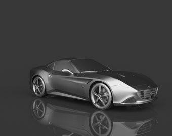 May include: A silver sports car with a black interior. The car is parked on a gray surface and is reflecting the light.