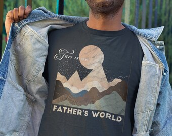 Men's Christian T-shirt, This is my Father's World, praise and worship apparel, church hymn lyrics, pastor appreciation, theology Gift idea