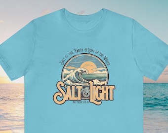 Salt and Light Beach Shirt Matthew 5:13-16 Christian Bible Verse t-shirt Jesus Sermon on the Mount tshirt Beach waves and sunset graphic tee