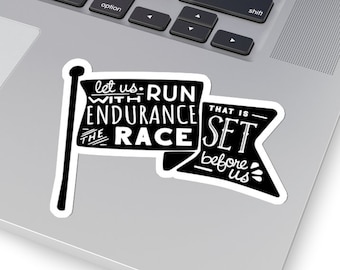 Run the Race Christian Sticker | Bible Verse Hebrews 12 Scripture Quote Decal for Laptop, Hydro Flask, Water bottle, Journal, or Planner