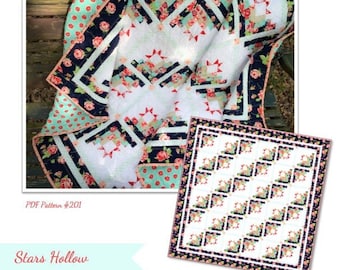 Stars Hollow PDF Quilt Pattern, Sawtooth Star, Log Cabin, Bonnie & Camille fabric, Fast Sewing, Easy Piecing, 4th of July, Patriotic America
