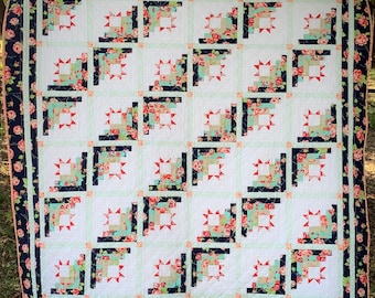 Stars Hollow PDF Quilt Pattern Sawtooth Star Log Cabin 250th America Birthday Patriotic 4th of July Red White Blue Fast Easy piecing