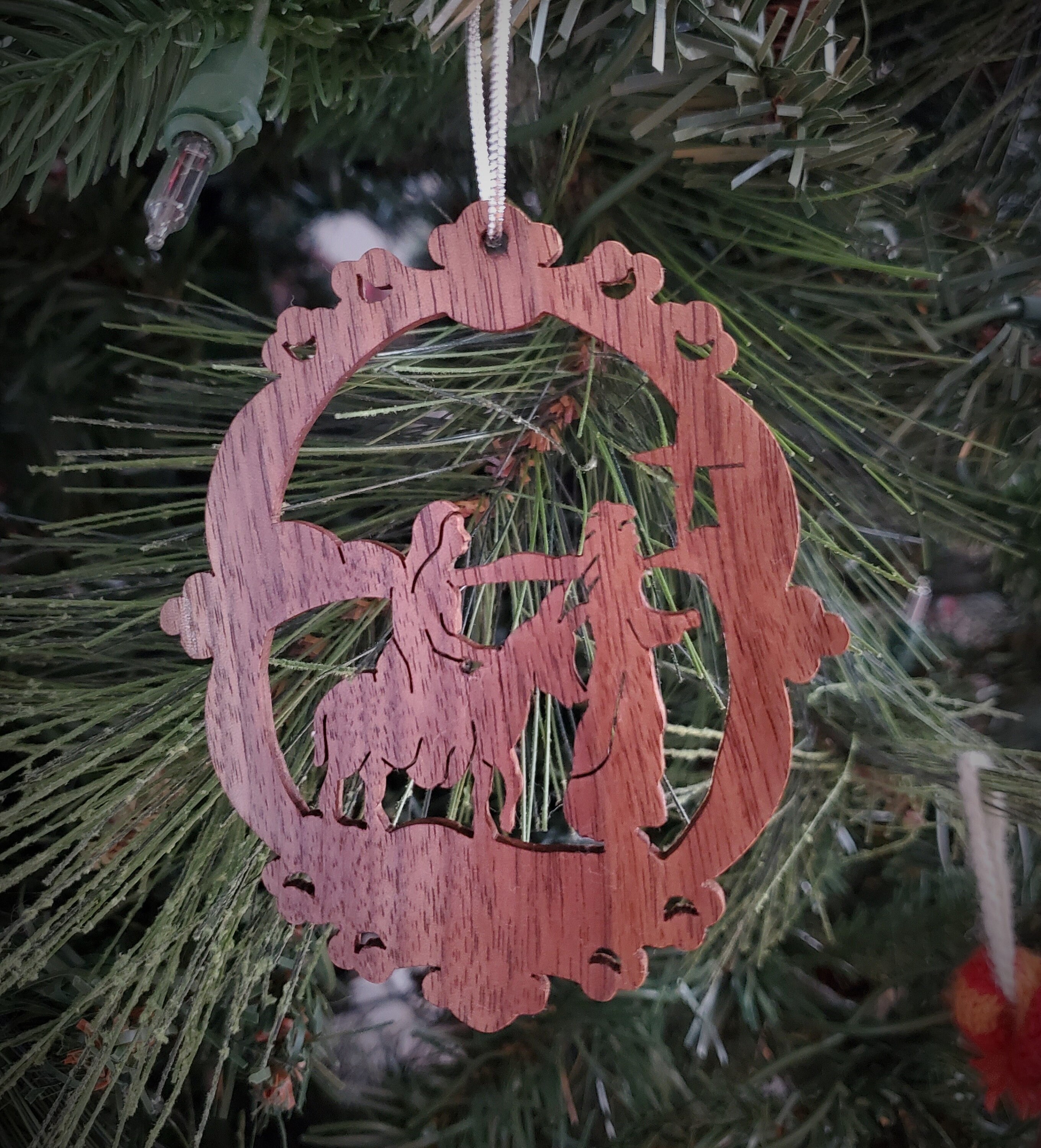 Wooden Scroll Saw Ornament Mary and Joseph Design in Walnut Etsy