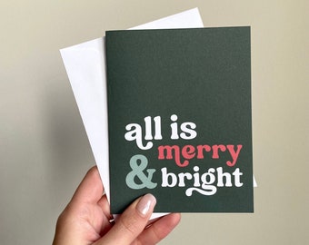 All Is Merry And Bright Holiday Card | Christmas Greeting Card | Generic Holiday Card | Merry Christmas Card | Happy Holidays Card