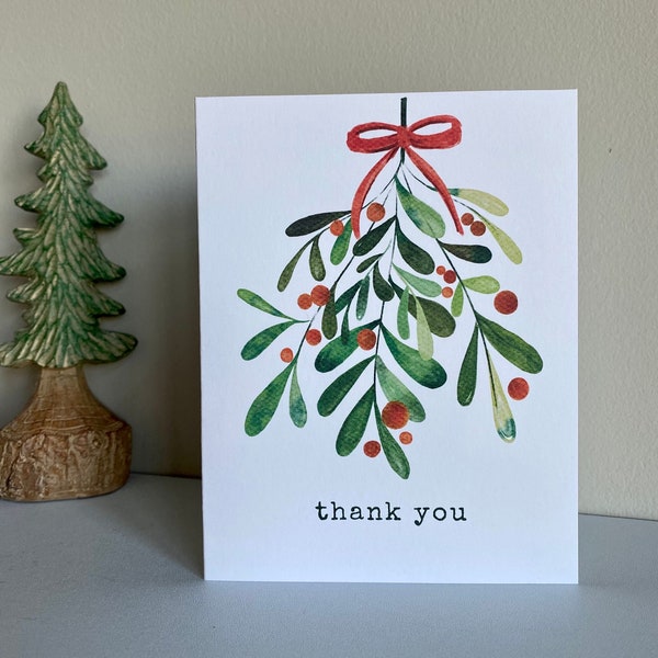 Christmas Thank You Note | Watercolor Holly Card | Holiday Thank You Note | Christmas Stationary | Festive Thank You Card